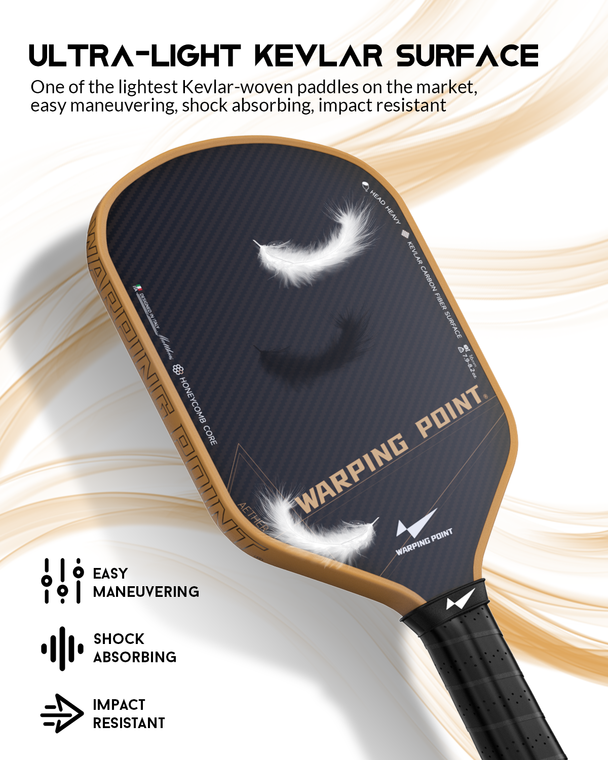 Warping Point Aether Hybrid Kevlar Carbon Fiber 16mm Pickleball Paddles, New 10mm Wide Honeycomb Core with Thermoformed Unibody Pickle Ball Racket, Lightweight Design, High Spin & Control