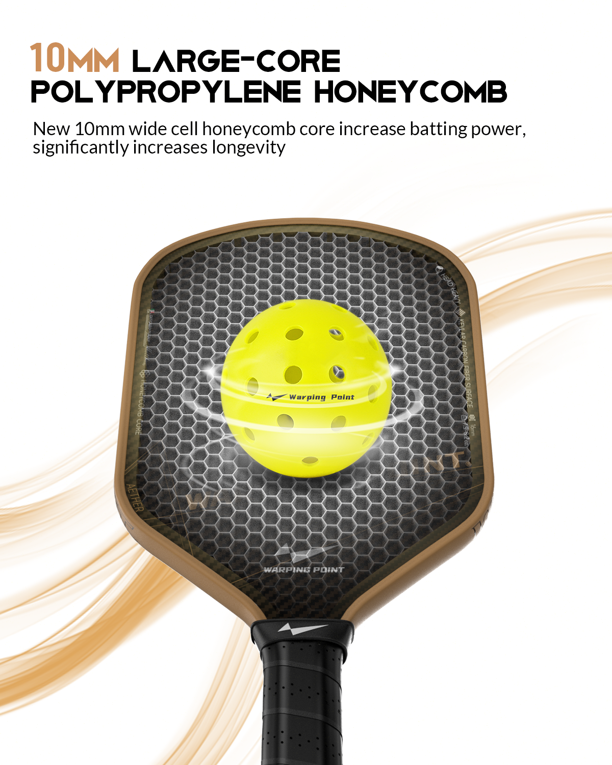 Warping Point Aether Hybrid Kevlar Carbon Fiber 16mm Pickleball Paddles, New 10mm Wide Honeycomb Core with Thermoformed Unibody Pickle Ball Racket, Lightweight Design, High Spin & Control