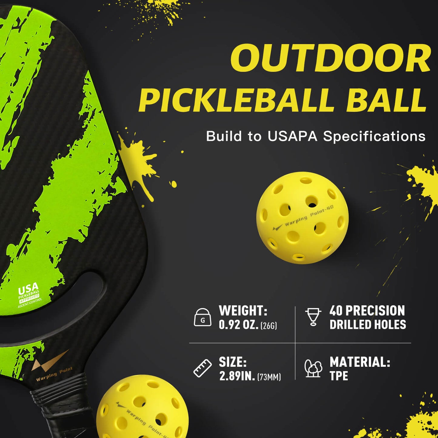 PRACTICE PICKLEBALL BALLS - OOTDOOR - 4 PACK