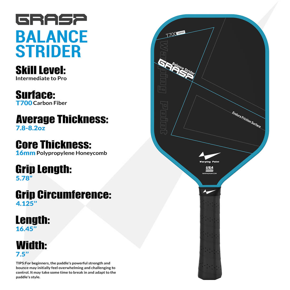 Grasp Pickleball Paddle - 16mm