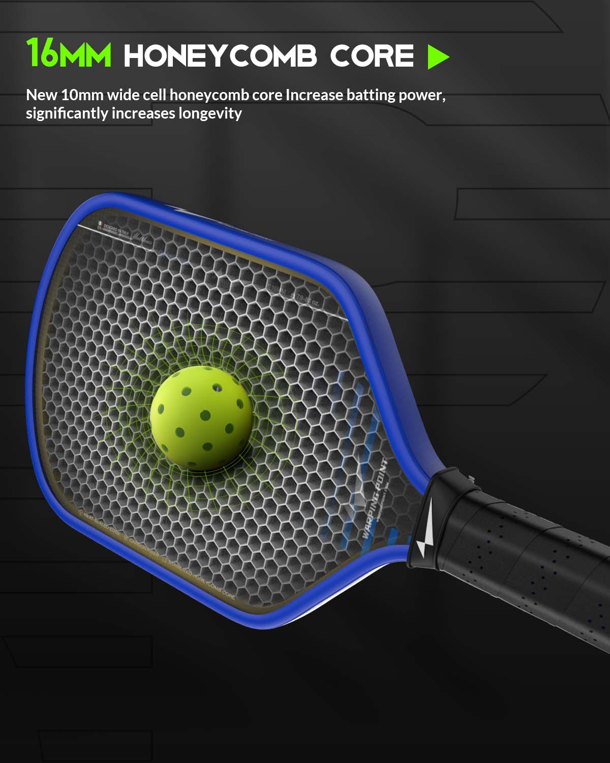 Warping Point Rhythm Carbon Fiber 16mm Pickleball Paddle | New 10mm Wide Honeycomb Core | Endura Friction Surface for Maximum Spin | Multiple Pickle Ball Racket Styles | Power & Control