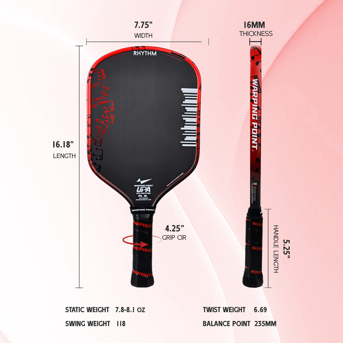 Rhythm Hybrid Pickleball Paddle – Red