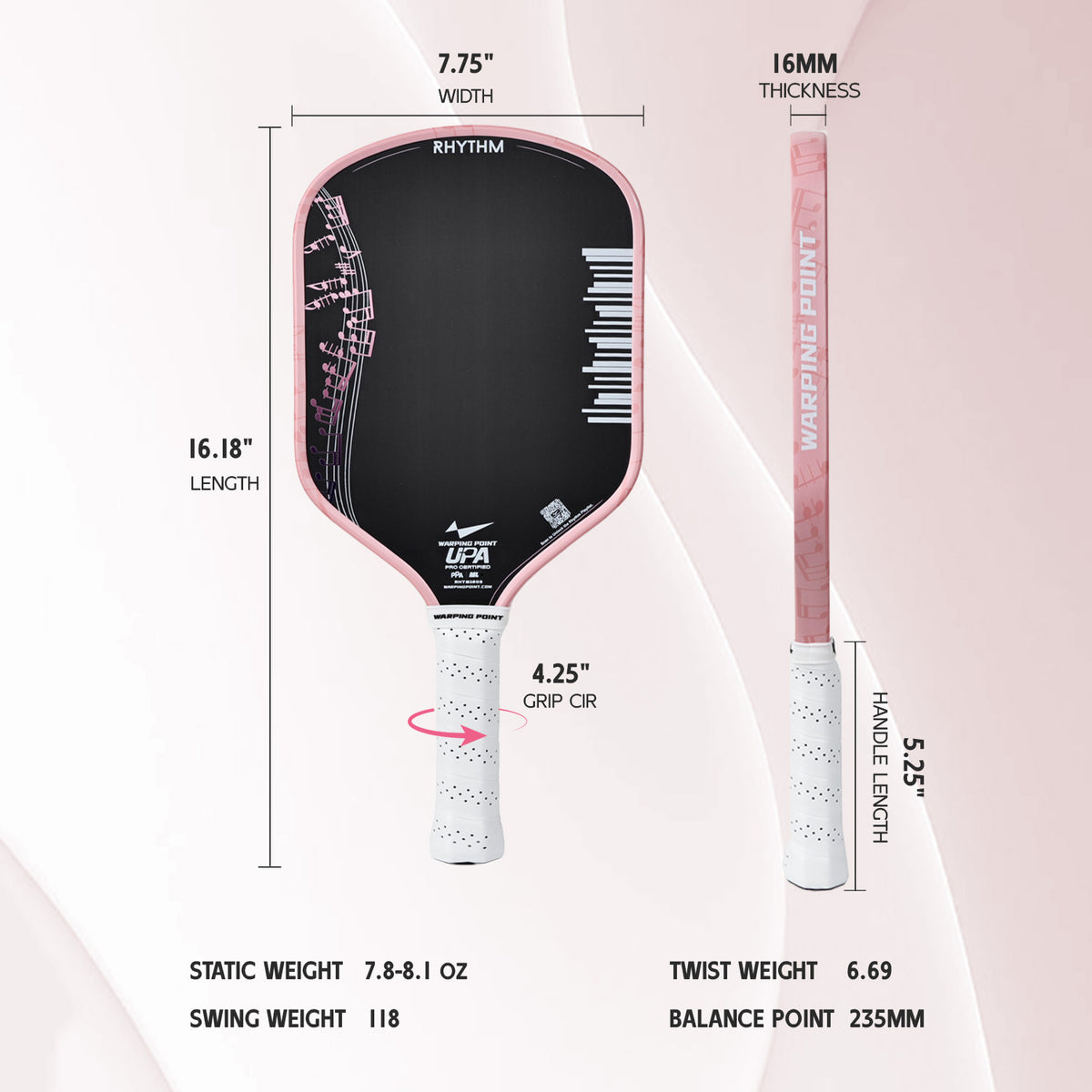 Rhythm Hybrid Pickleball Paddle – Pink