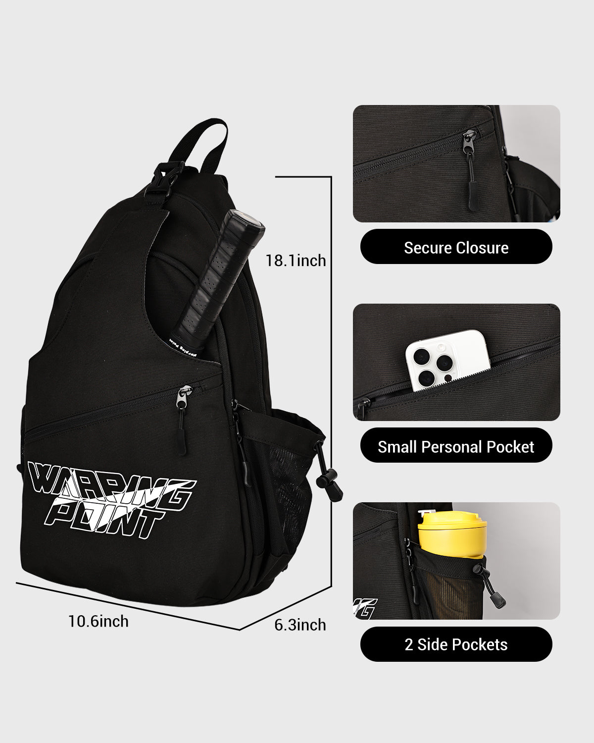 PICKLEBALL SLING BAG - BLACK