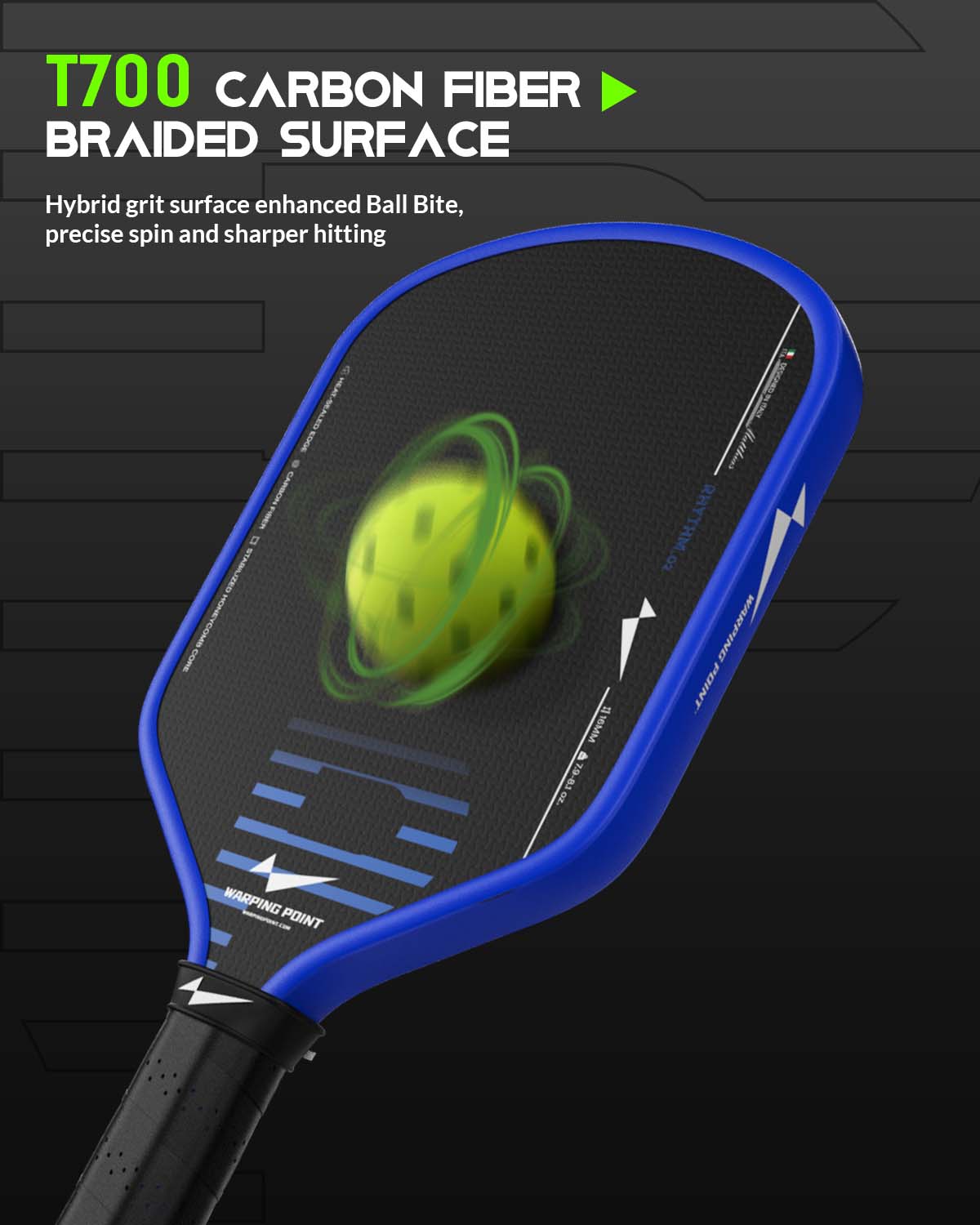 Warping Point Rhythm Carbon Fiber 16mm Pickleball Paddle | New 10mm Wide Honeycomb Core | Endura Friction Surface for Maximum Spin | Multiple Pickle Ball Racket Styles | Power & Control