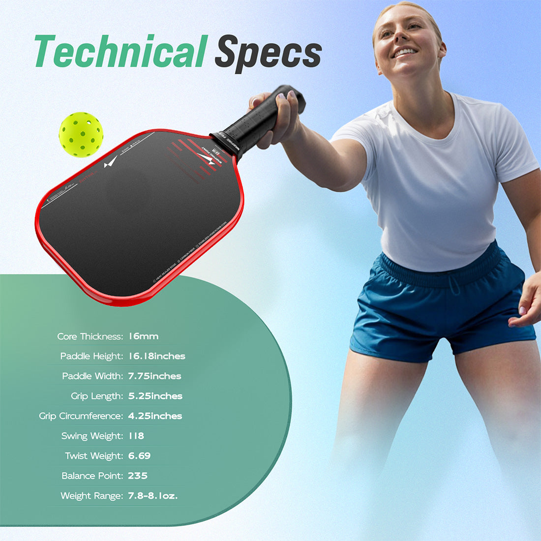 Warping Point Rhythm Pickleball Paddle 16mm in Red - Core, Maximum Spin & Control