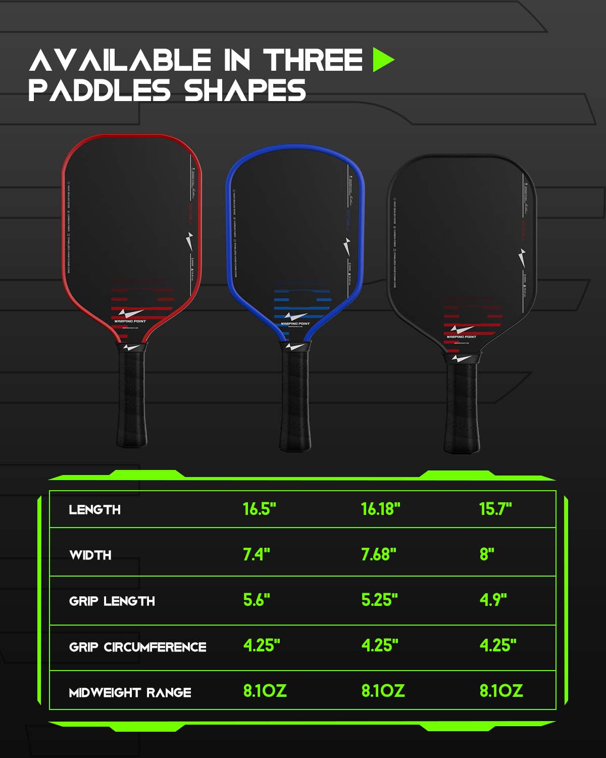 Warping Point Rhythm Carbon Fiber 16mm Pickleball Paddle | New 10mm Wide Honeycomb Core | Endura Friction Surface for Maximum Spin | Multiple Pickle Ball Racket Styles | Power & Control