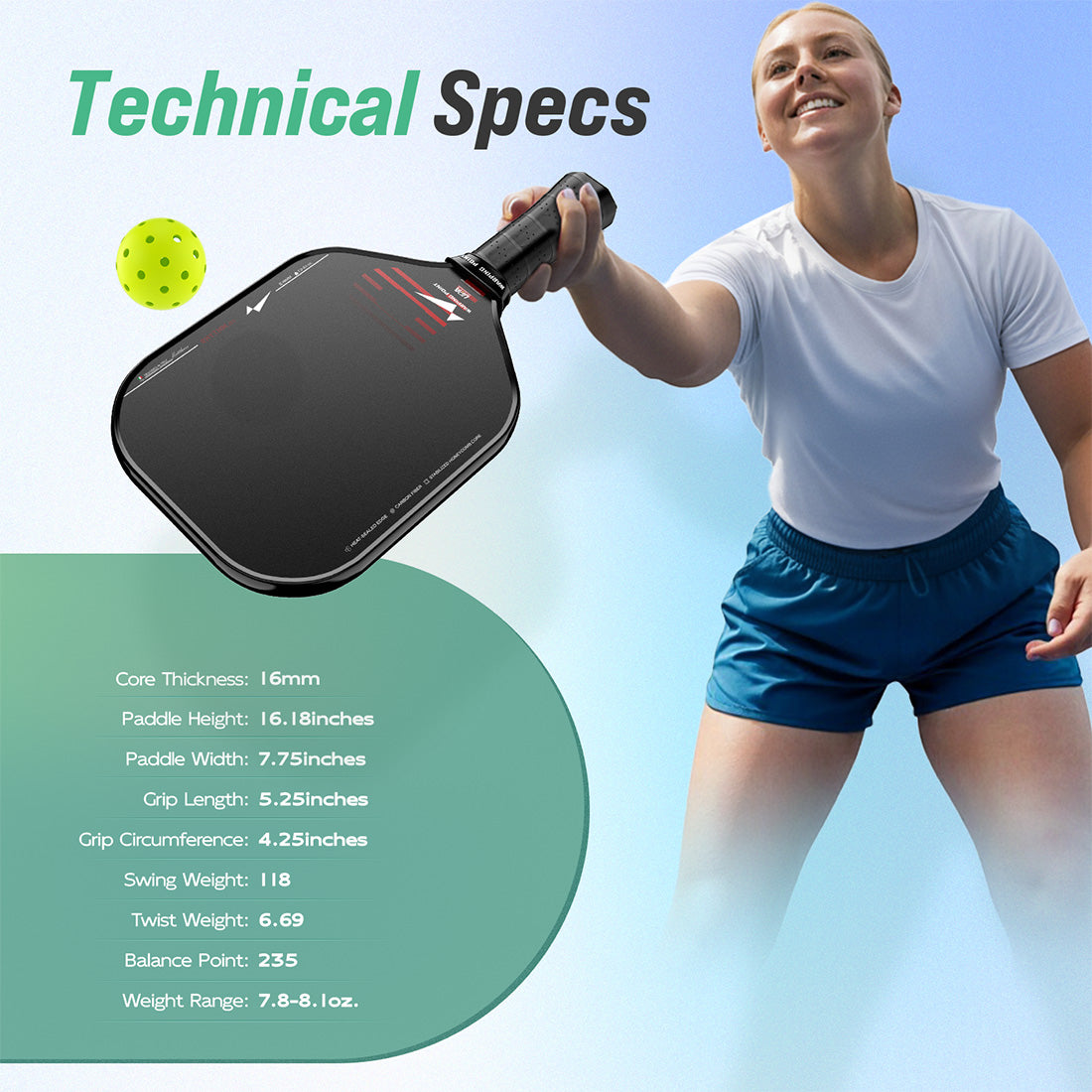 Rhythm Pickleball Paddle 16mm Black