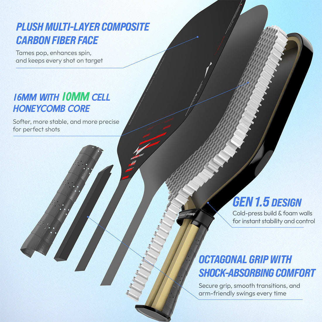 Rhythm Pickleball Paddle 16mm Black