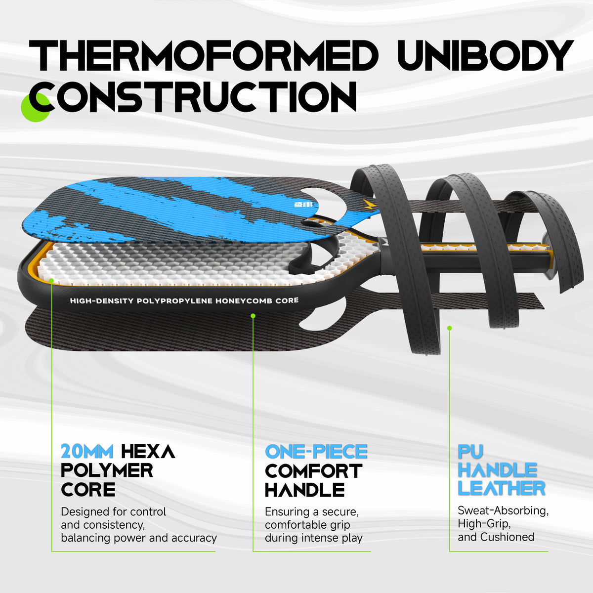thermoformed unibody construction based pickleball 