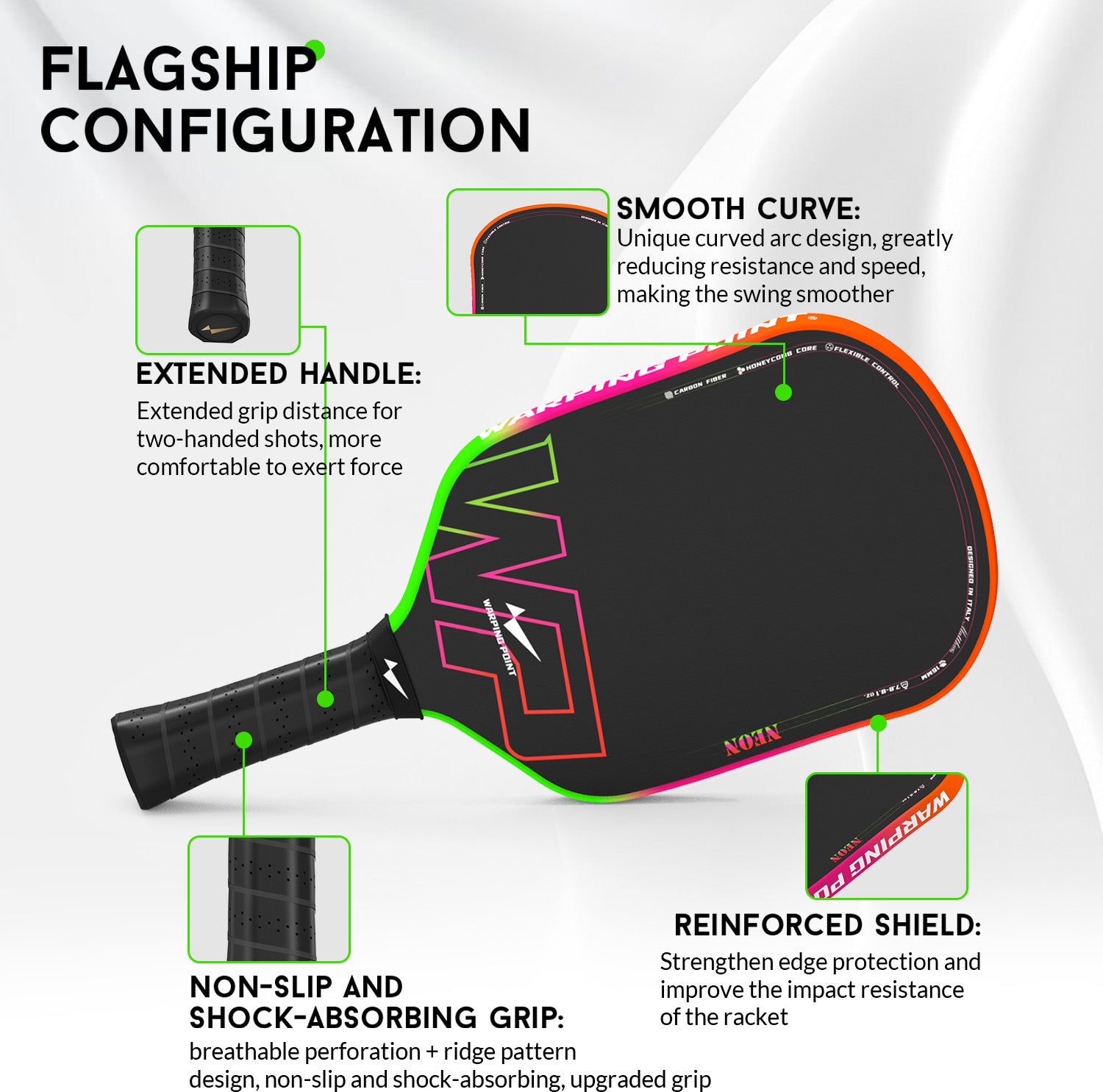paddle in green pink and orange color with specs
